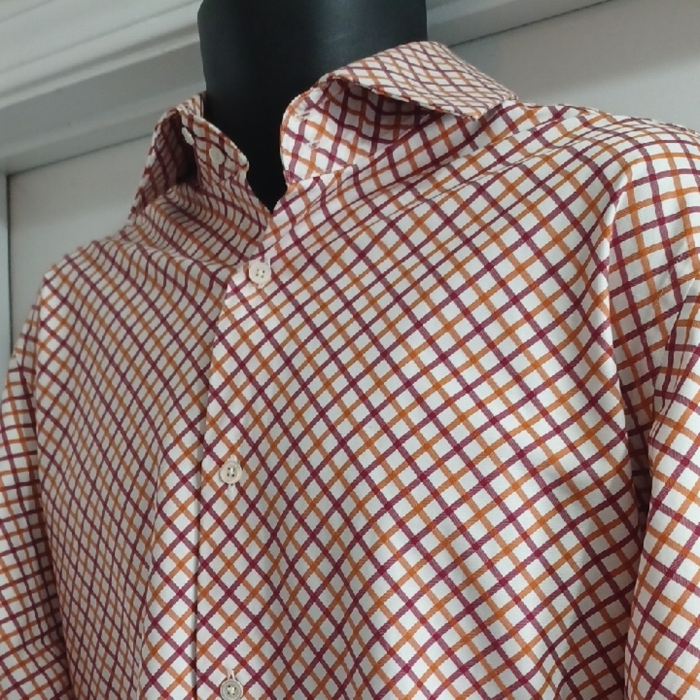 BANANA REPUBLIC High Collar, Button-Down Shirt - Orange and Maroon Pattern